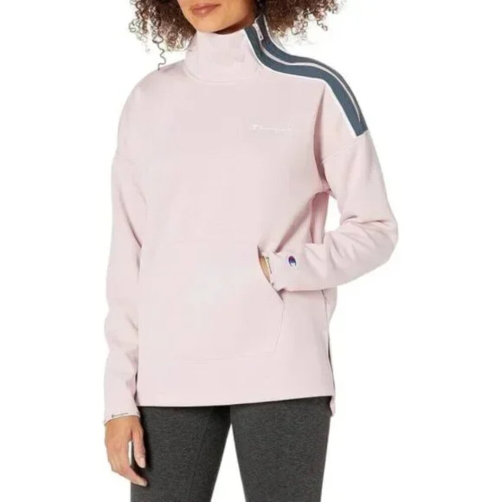 Champion Women’s XS Pink Quarter Zip Pullover Sweatshirt Gray Stripe